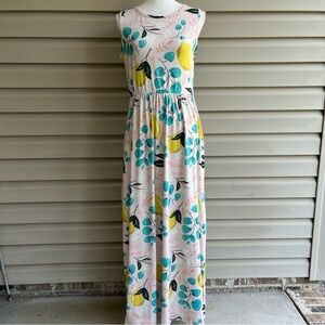 •Tickled Teal• Lemon Print Soft Knit Maxi Dress - Size Medium